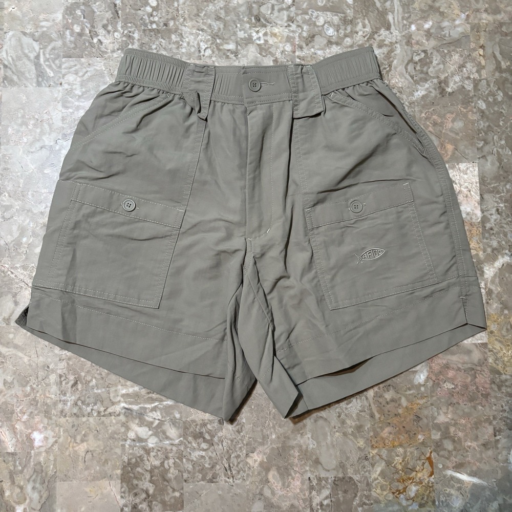 AFTCO Fishing Shorts Mens 30 Brown Elastic Waist Cargo UPF Nylon Performance